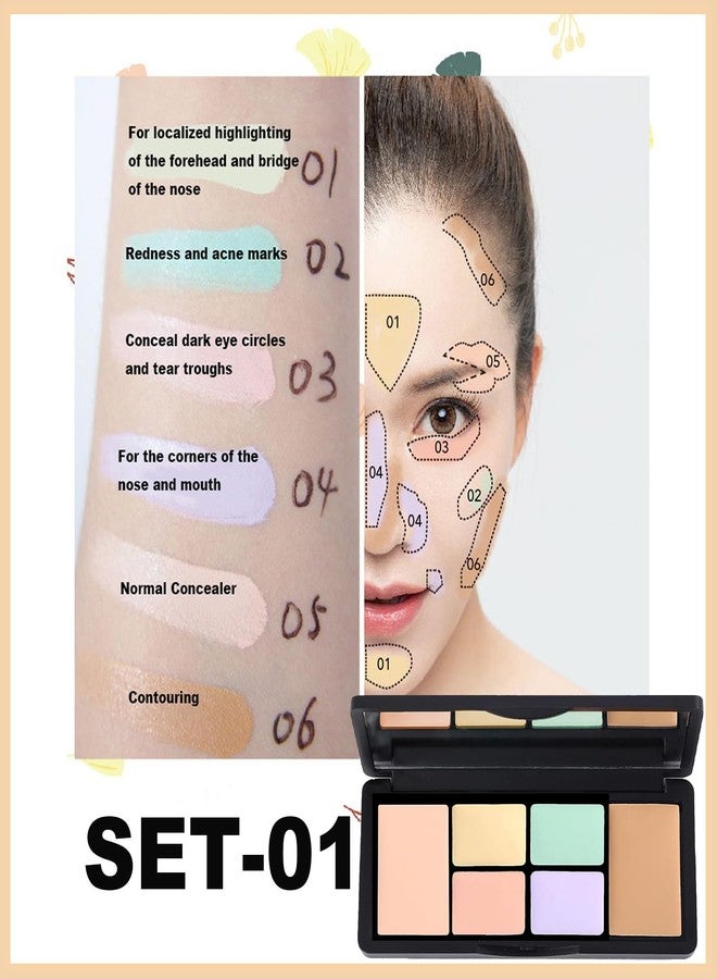 TIRDET 6 Colors Correcting Concealer Palette, 6 In 1 Contour Palette with 2 Packs Brush, Makeup Palette Contouring Foundation Color Corrector Palette, Color Corrector for Dark Circles, Blemish, Acne - Image 3